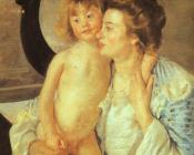 母亲和孩子(椭圆形的镜子) - 玛丽·史帝文森·卡萨特